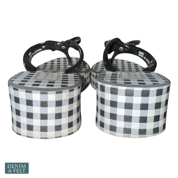 Kate Spade Rina Wedge Flip Flops Black Gingham Bow Sandals Size 7B Women’s - Picture 8 of 14